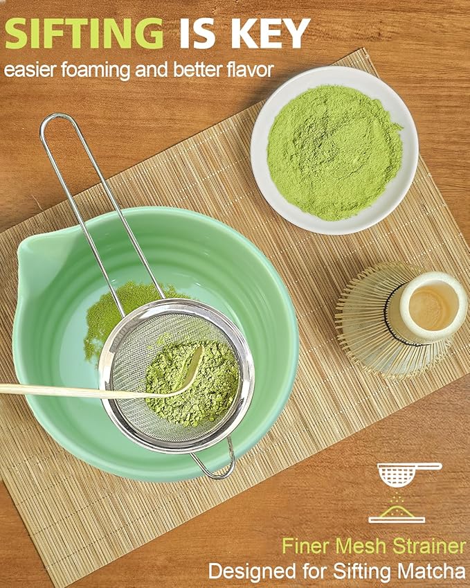Vaiheng Matcha Whisk Set with Matcha Bowl, Matcha Whisk Holder Matcha Bamboo Whisk, Scoop, Sifter, Unique Gifts for Women Men Girl Friend Home Kitchen Decor（Light Green）