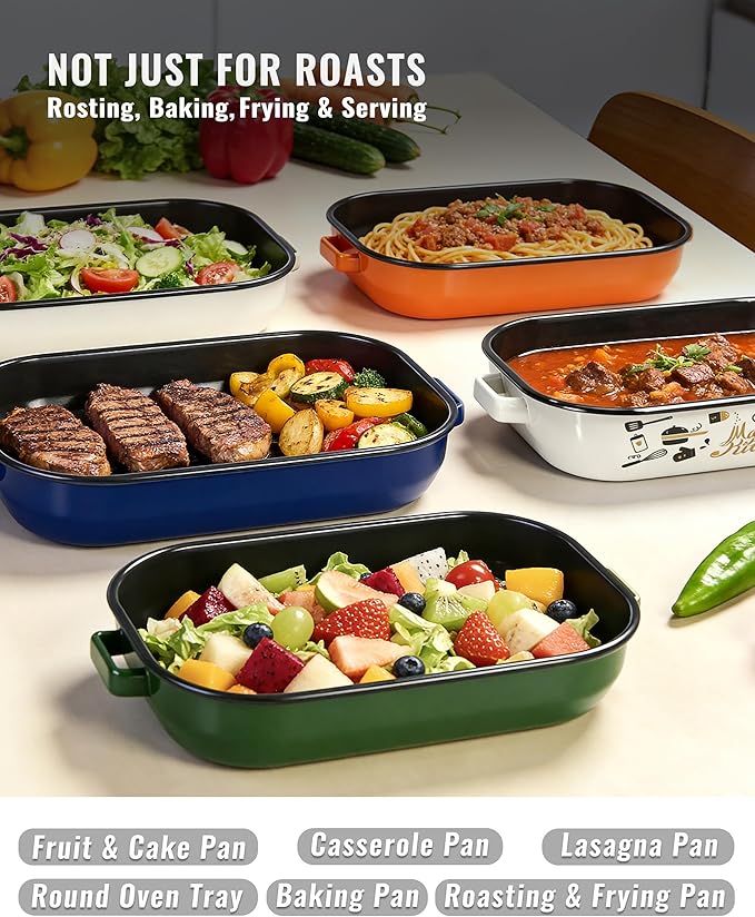 Roasting Pan for Oven with Rack 6-Piece Enamel Lasagna Baking Dishes Set 14&17 Inch, 572°F High Temperature Resistance Dishwasher Safe Non-Stick Deep Turkey Roaster Pan Mothers Day Gift Bakeware