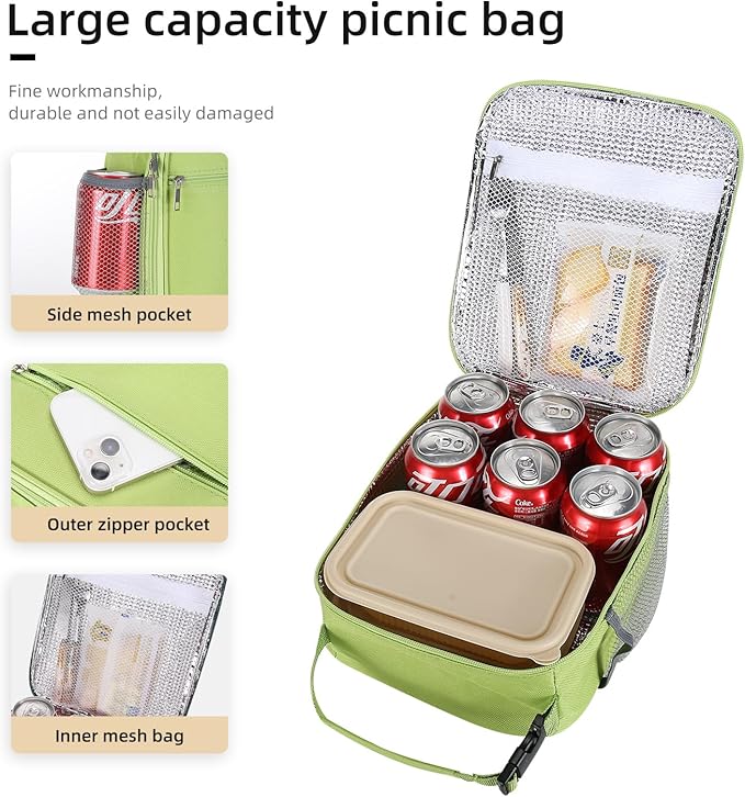 Lovoeo Lunch box Lunch bag for men women Insulated Lunchbox Lunch bags for Work Picnic Travel (Light green)