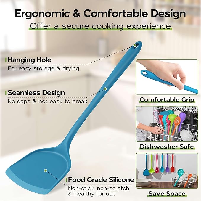 Onader Silicone Kitchen Utensils, Non Toxic Cooking Utensils Set for Nonstick Cookware, Kitchen Gadgets Tools Set of 10 - Colorful