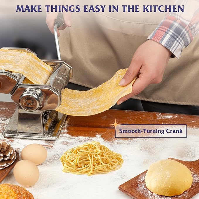 Pasta Maker Machine Set with Pasta Drying Rack Noodle Maker Machine 9 Adjustable Thickness Settings, Gifts for Her 2-in-1 Rollers & Cutter for Spaghetti, Fettuccine, Lasagna & More
