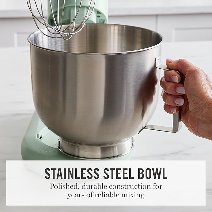 Martha Stewart  Tilt-Head Stand Mixer, 12 Speed, 5.3QT Stainless Steel Bowl, Splash Guard with Pour Chute, Whisk, Dough Hook, Flat Beater, Electric Kitchen Baking Mixer, Bread, Cake, Whip, Honeydew