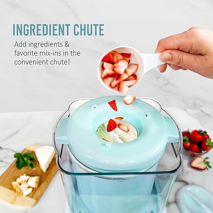 Nostalgia Electric Ice Cream Maker with 2-Qt Double Insulated Gel Canister & Stainless Steel Base - Makes Sorbet, Soft Serve, and Frozen Yogurt - Aqua