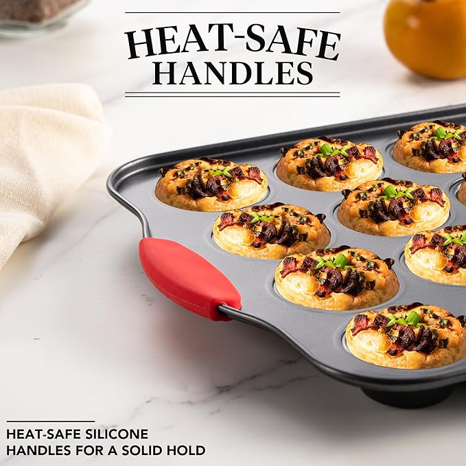 Tiawudi Mini Muffin Pan, 24 Cavity Cupcake Pan, Nonstick Baking Pan, Heavy Duty Small Muffin Tin with Silicone Grip Handles, Set of 2