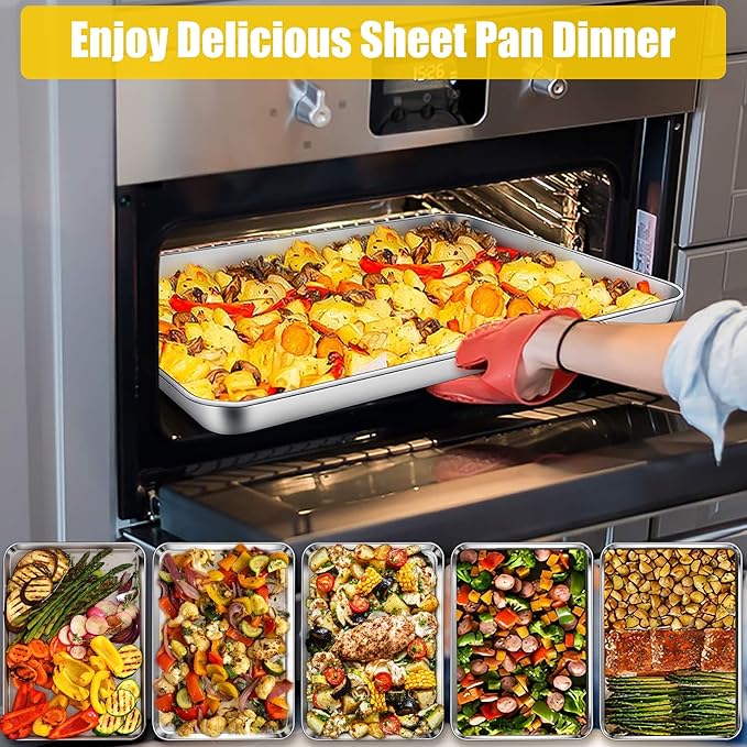 Homikit Baking Pan Sheet Set of 2, Stainless Steel Cookie Sheets Tray for Oven, 20 x 14 Large Metal Half Sheet Bakeware for Cooking Baking, Rustproof & Heavy Duty, Mirror Finish & Dishwasher Safe