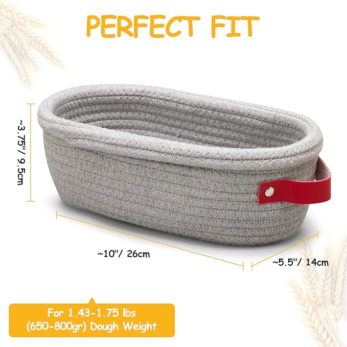 Dimpola Banneton Bread Proofing Basket - Cotton Oval Banneton Basket Set of 2 Sourdough Proofing Baskets Round Proofing Bowls Handmade Rattan Baskets and Liners