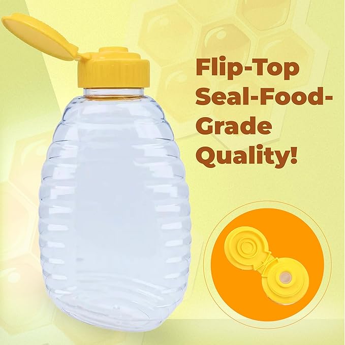 Skywin TidyFriend Honey Bottles 16 oz – 6 Pack Empty Honey Squeeze Bottle with Flip Lid & Seal, Clear Plastic Beehive Design, PET Containers