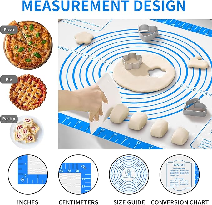 Non Stick Silicone Pastry Mat, Silicone Macaron Baking Mat for Making Pizza Cookie Bread,Pie Crust Oven Liner, Mat Non-Slip Fondant Mat Extra Large 32" x 24"