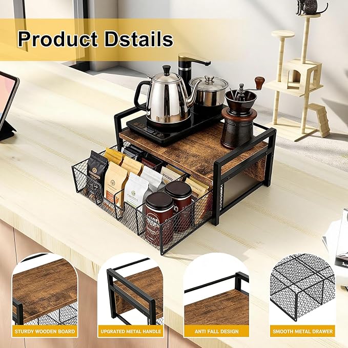 Tea Bag Organizer Wood Tea Organizer with 8 Compartments Storage Chests Tea Station Chest Display Container Box for Countertop Kitchen