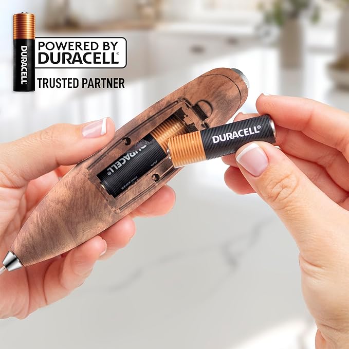 Zulay Kitchen Powerful Milk Frother Wand With 4 AA Duracell Batteries - Ultra Fast Handheld Drink Mixer - Electric Whisk Foam Maker for Coffee, Lattes, Cappuccino, Matcha & Creamer - Walnut