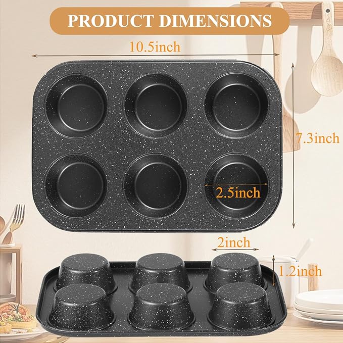Walooza Muffin Cupcake Pan, Muffin Tins Nonstick 6, Muffin Top Cookie Cheese Cake Pan for Baking, Toast Oven Baking Supplies Small Cake Pans Muffin Cups Non Stick