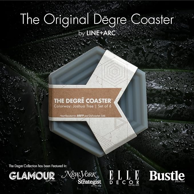 LINE+ARC Extra Thick Silicone Coasters (As Seen in NYTimes WireCutter) Waterproof Anti-Stain Heat-Safe Dishwasher-Safe Degrē Coasters (Set of 6, Smoke) Outdoor Rubber Mid-Century Modern