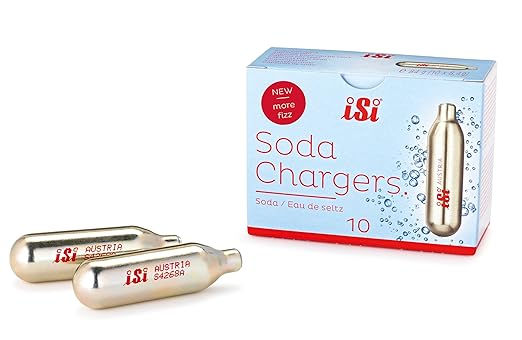 iSi North America Classic Sodamaker Set with Soda Siphon Chargers, 50-Pack - Stainless Steel 1-Quart Sparkling Water System & CO2 Carbonation Chargers for Carbonated Drinks, Juices, Cocktails