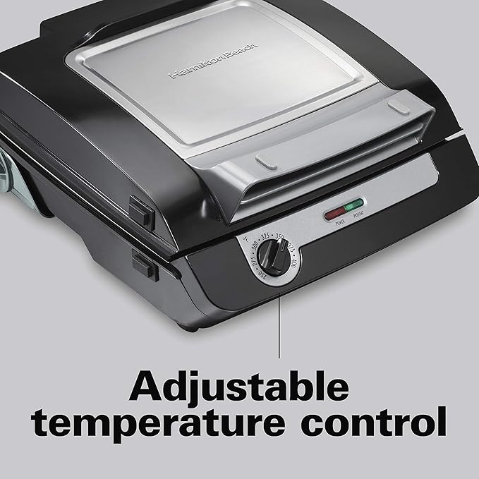 Hamilton Beach 4-in-1 Indoor Grill & Electric Griddle Combo with Bacon Cooker, Opens Flat to Double Cooking Surface, Removable Nonstick Plates, Black & Silver (25601)