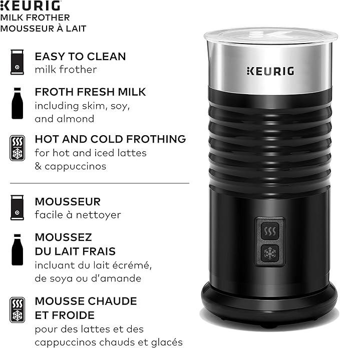 Keurig Milk Frother For Lattes And Cappuccinos, Features Hot And Cold Function, Black