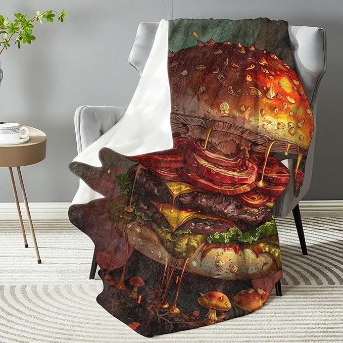 Funny Hamburger Plush Throw Blanket - Soft, Comfy, Lightweight, Warm, and Fuzzy - Ideal Gift for Men and Boys - Perfect for Couch, Bedroom, Travel, Bed - 50x60 inches