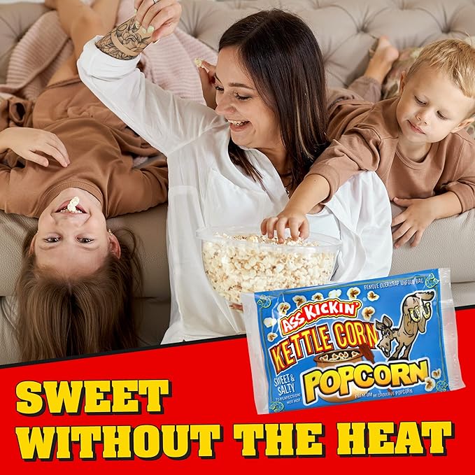 ASS KICKIN' Kettle Corn Microwave Popcorn Bags - 3 Pack - Ultimate Sweet Gourmet Popcorn Gift - Makes a Great Movie Theater Popcorn or Snack Food for Movie Night