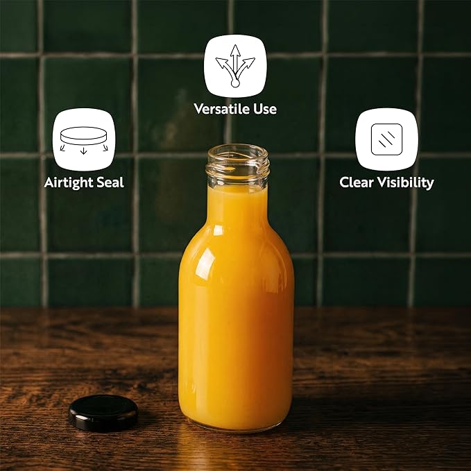 Restaurantware Pack Of 100 Glass Bottles 12 Oz Twist Lock Lid Small Bottles With Lids, Glass Bottle with Lids Durable Hot and Cold Friendly Clear Bottle for Storage, BPA-Free Mini Containers With Caps