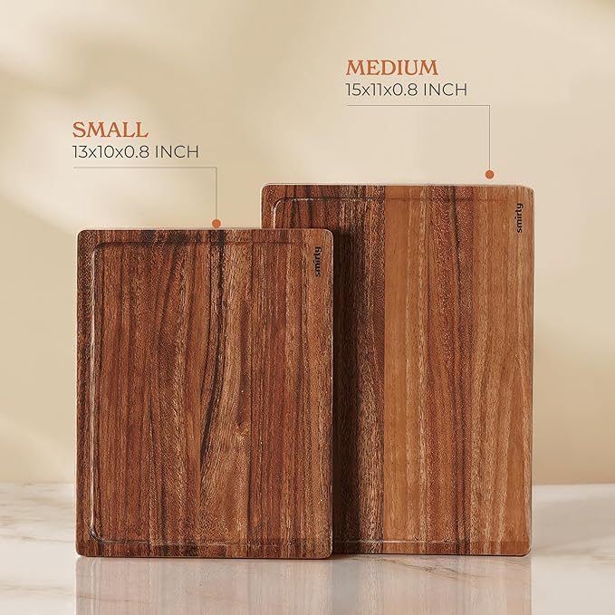 SMIRLY Walnut Wood Cutting Boards for Kitchen, Set of 2 Large - Small, Walnut Wooden Cutting Board Set with Deep Juice Grooves, Non Toxic Serving Tray