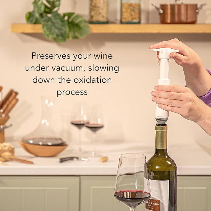 Vacu Vin Original Wine Saver with 1 Vacuum Bottle Stopper – Wine Preserver Pump for Red or White Wine – Manual Air Remover System – Airtight Seal – Keep Wine Fresh Longer – White