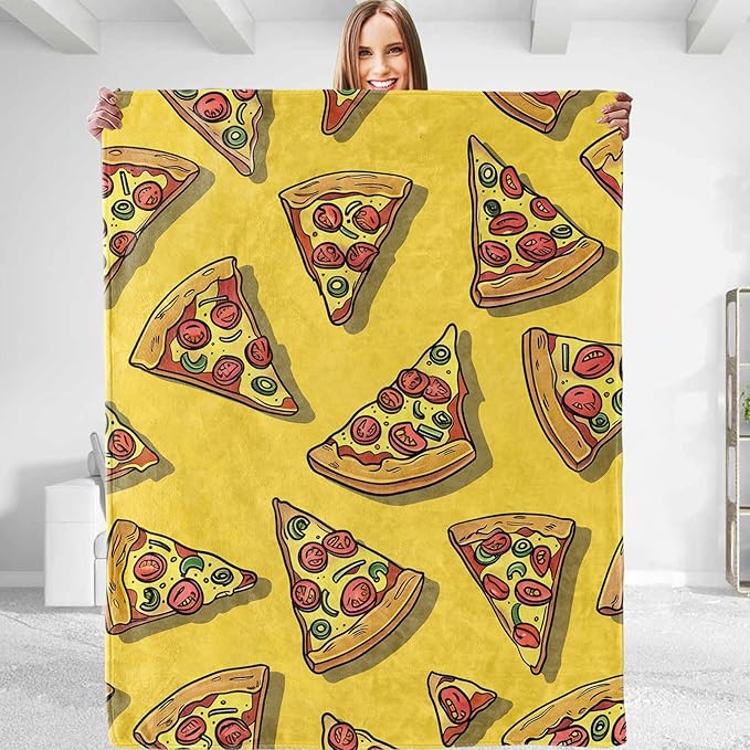 Funny Pizza Theme Plush Throw Blanket - Soft, Comfy, Lightweight, Warm, and Fuzzy - Ideal Gift for Men and Boys - Perfect for Couch, Bedroom, Travel, Bed - 50x60 inches