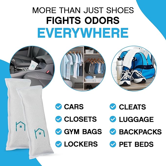 NonScents Shoe & Refrigerator Deodorizer Bundle - 4 Pack (8 Count) Shoe Odor Eliminator & 4 Refrigerator Deodorizer - Powerful, Reusable Odor Absorbers for Shoes, Fridge, Closets - Unscented Freshness