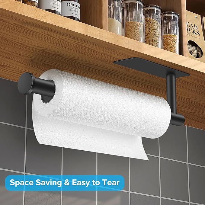 2nd Gen Paper Towel Holder Under Cabinet No Drilling, [More Sturdy] Self Adhesive or Drilling Paper Towel Holder Wall Mount for Kitchen, RV, [Fit Mega Paper Towel Roll] SUS304 Stainless Steel
