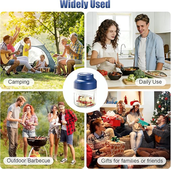 Upgrade Electric Garlic Chopper, Electric Mini Food Processor Portable Veggie Cutter Chopper, USB Rechargeable Wireless Food Chopper with 6 Blades for Mashing Garlic, Chili, Onion, Fruit, Meat Ginger