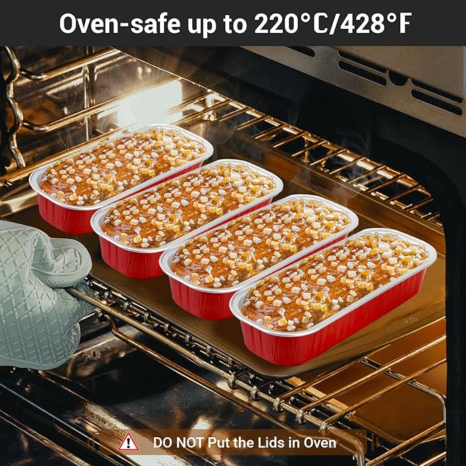 EUSOAR Disposable Ramekins with Lids, 25pcs 6.8oz 6.5"x2.5"x1.2" Aluminum Foil Mini Loaf Pans with Lids，Rectangle Cupcake Baking Cups Containers Wrappers, Dessert Cheesecake Creme Brulee Ramekins Pan