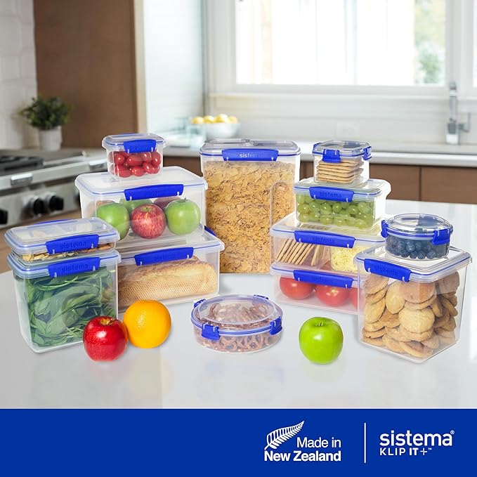 Sistema KLIP IT Food Storage Container, 7 L, Airtight & Stackable, BPA-Free, Clear with Blue Clips