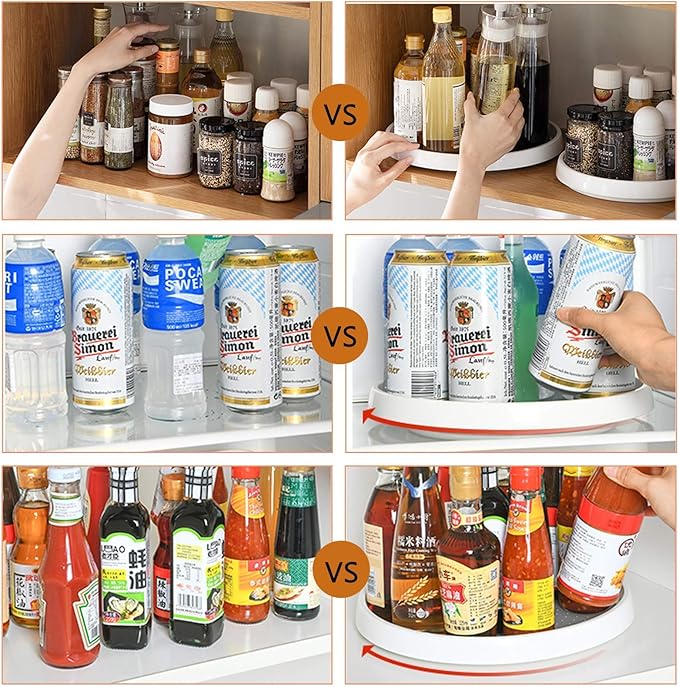 Roninkier Lazy Susan Cabinet Organizer - Rotating Spice Rack Kitchen Storage Cosmetic Makeup Organizers, White/Gray and Clear, 9-Inch and 10-Inch, 4-Pack