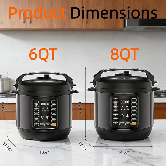 Simple Deluxe 8QT Electric Pressure Cooker, 16-in-1 & Non-Stick Stainless Steel Multi Cooker with 12 Presets for Slow Cook, Meat Stew, Steam, Sauté, Canning, Yogurt Maker, Dishwasher Safe, Black