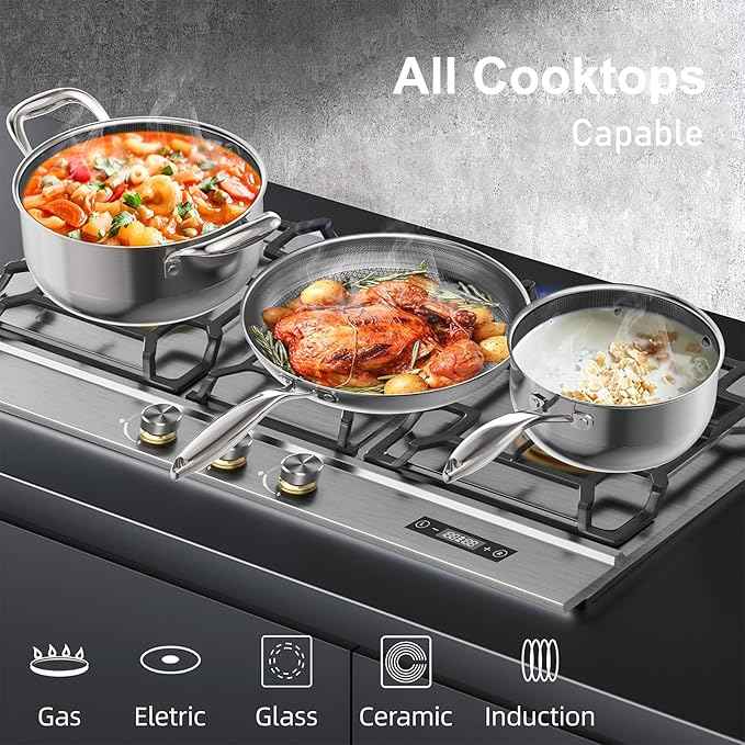 COOKER KING Stainless Steel 7PCS Cookware Set, Pots and Pans Set, Non Stick, Frying Pans, Saucepans & Stock Pot with Lid, Non-Toxic, Induction, Oven, Dishwasher Safe