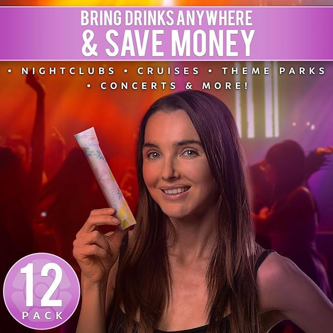 GoPong Tampon Flasks 12 Pack (18 oz Total) - Hidden Alcohol Travel Flasks for Women - Secret Liquor Containers for Nightclubs, Festivals, Cruises, and Sports Events – Includes Funnel & Spout