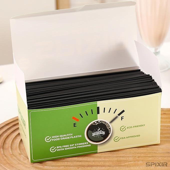 Stir Sticks, Coffee Stirrer Straw, Black Cocktail Straws 7.87-inch, 1000pcs Plastic Straws Disposable, Swizzle Sticks for Cocktails or Coffee & Drinks