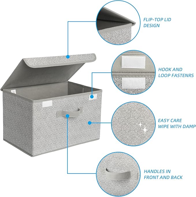 GRANNY SAYS Storage Baskets with Lids, Clothes Storage Boxes, Fabric Storage Bins, Keepsake Box, Closet Organizers and Storage, Gray, 2-Pack