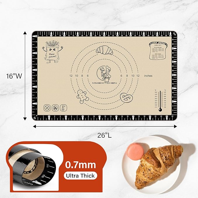 Silicone Baking Mat with Recipes, Silicone Mat for Baking Macaron, Bread, Pizza, Surdough, Silicone Baking Mat with Measurement, Non Stick Pastry Mat for Dough Rolling