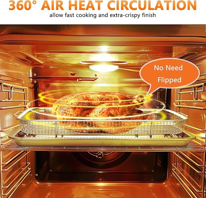 Air Fryer Basket for Oven, 15.6" x 11.6" Large Air Fryer Tray and Pan with 30 PCS Parchment Papers, Stainless Steel Oven Air Fryers Basket and Air Fryer Pan Rack for Cooking Baking and Broiling