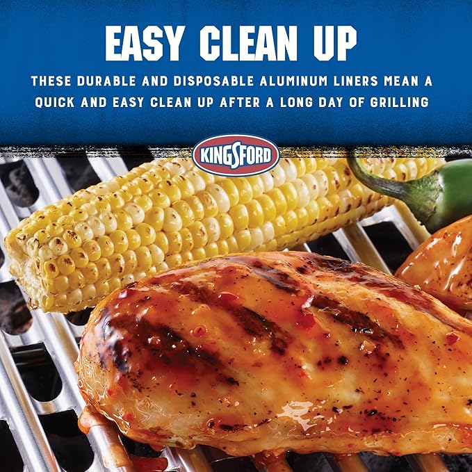 Kingsford Extra Tough Aluminum Grill Liners, Disposable Foil Grill Toppers for Outdoor Grills, Helps Keep Food and Sauce from Falling Through Grates, 16 x 11.75 in, 14 Count