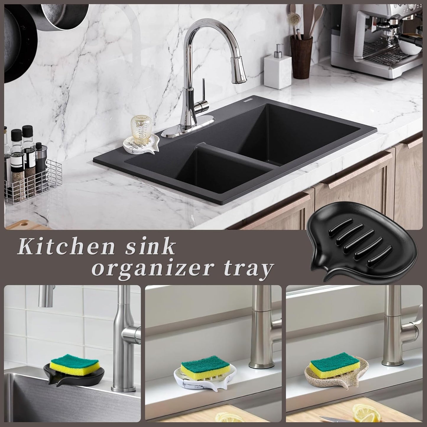 Soap Dish with Drain- Self Draining Bar Soap Holder for Shower, Large Resin Soap Savers Soap Tray Sponge Holder for Kitchen, Bathroom, Bathtub Sink, Linen