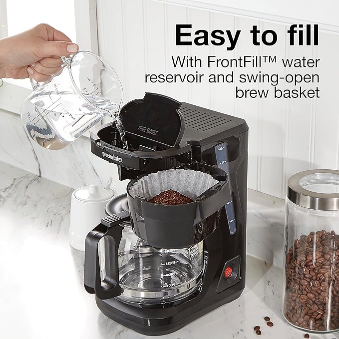 Proctor Silex FrontFill Drip Coffee Maker, 12 Cup Glass Carafe, Black and Silver (43680PS)