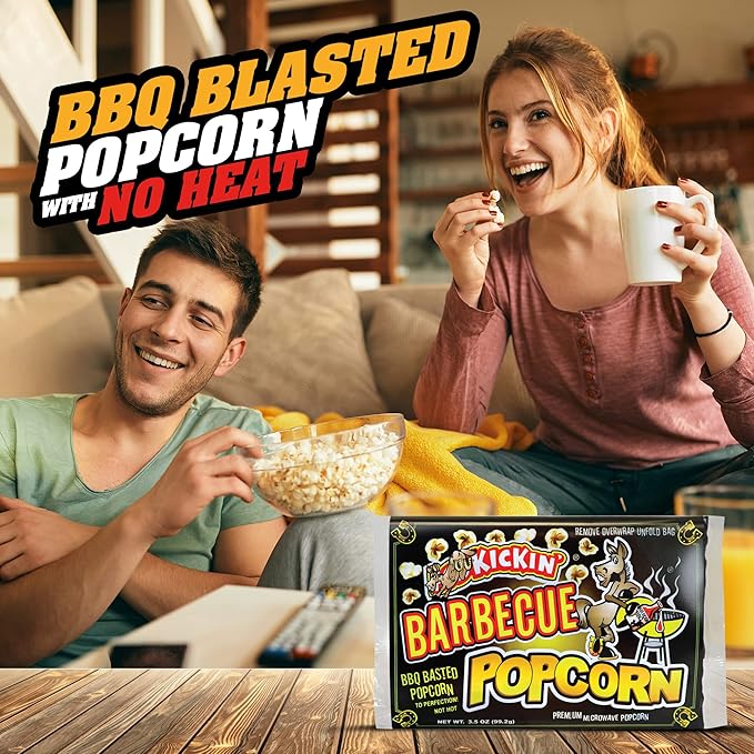 KICKIN' BBQ Microwave Popcorn Bags - 6 Pack - Ultimate Barbecue Gourmet Popcorn Gift - Makes a Great Movie Theater Popcorn or Snack Food for Movie Night