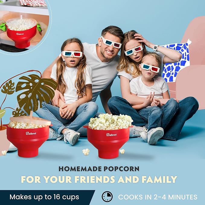 The Original Salbree Collapsible Silicone Microwave Popcorn Popper Maker Machine, Microwavable Bowl Holds 16 Cups, Uses Hot Air and Oil Always Optional - The Most Colors Available (Pink)