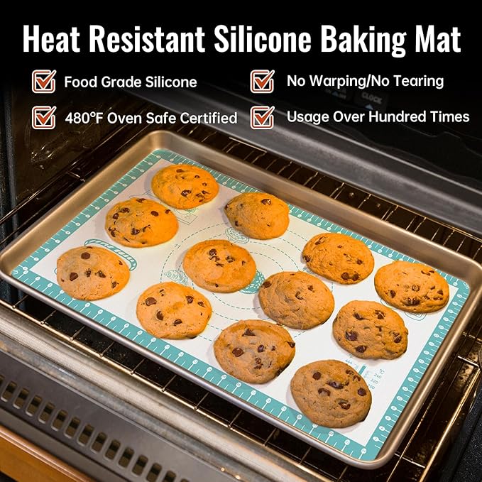 Silicone Baking Macaron Mat with 10 Recipes, Silicone Dough Mat for Rolling, Silicone Mat for Baking Macaron, Cookie, Bread, Pizza,Surdough, Fondant Mat for Kitchen, Extra Large and Oven Safe