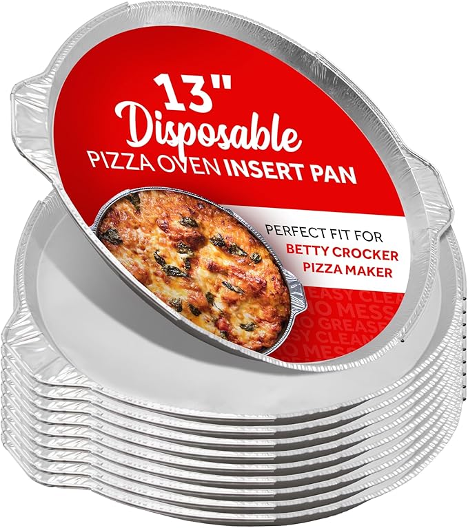 12" Pizza Oven Insert Pan (25-Pack) - Disposable Aluminum Liner for Countertop Pizza Makers, Fits Betty Crocker Pizza Maker, Piezano & More