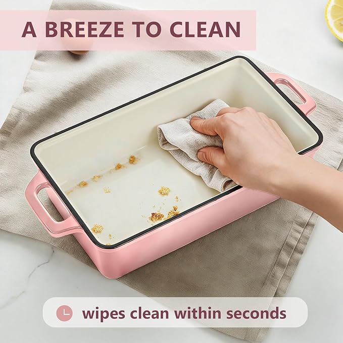 Wildone Enameled Cast Iron Bread Loaf Pan with Lid, 9x5 Sourdough Baking Pans for Homemade Bread, Cake, Meatloaf, Even Heating Bread Pans, 2-Piece Set, Pink