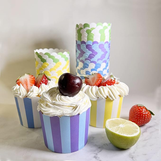 100pcs Random Colorful Premium Greaseproof Cupcake Paper Liners No Muffin Pan Needed Cupcakes Papers