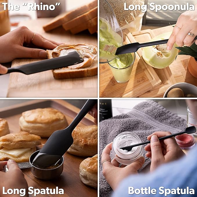 DI ORO Silicone Jar Spatulas for Scraping - Rubber Spatulas Silicone Heat Resistant - Kitchen Spatulas Nonstick Cookware Safe - Silicone Utensil Set for Blenders, Mixing, Baking, & Makeup (5pc, Red)