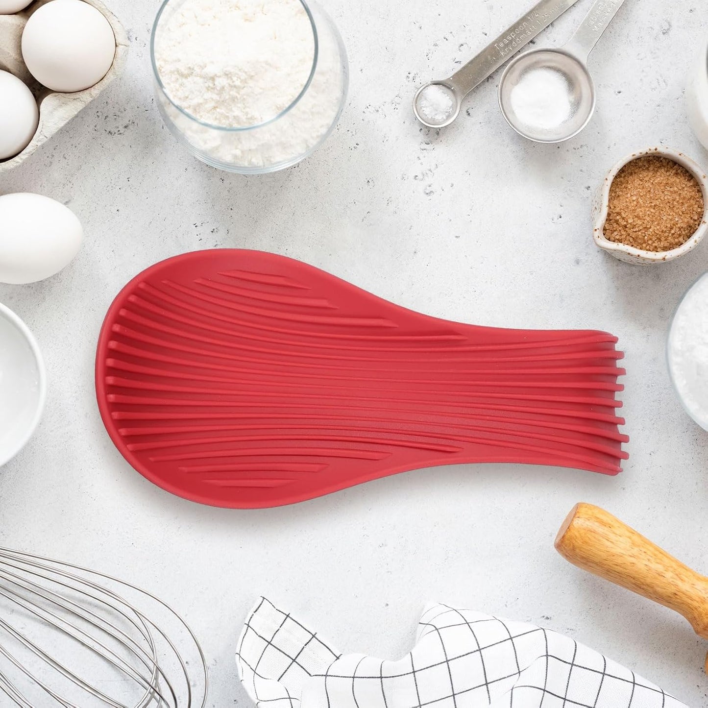uxcell 1 Set Silicone Spoon Rest for Stove Top, Silicone Spoon Holder for Cooking Spatula, Ladle, Brush Khaki/Grey