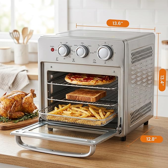 Simple Deluxe 16.9QT Air Fryer Toaster Oven Combo, 5-in-1 Countertop Convection Oven with Air Fry, Grill, Bake, Dehydrate, Up to 450°F, Stainless Steel
